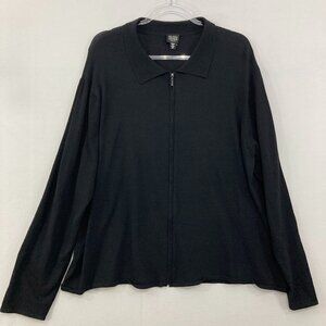 Eileen Fisher size 2X Black Stretch Knit Full Zip Lightweight Relaxed Jacket